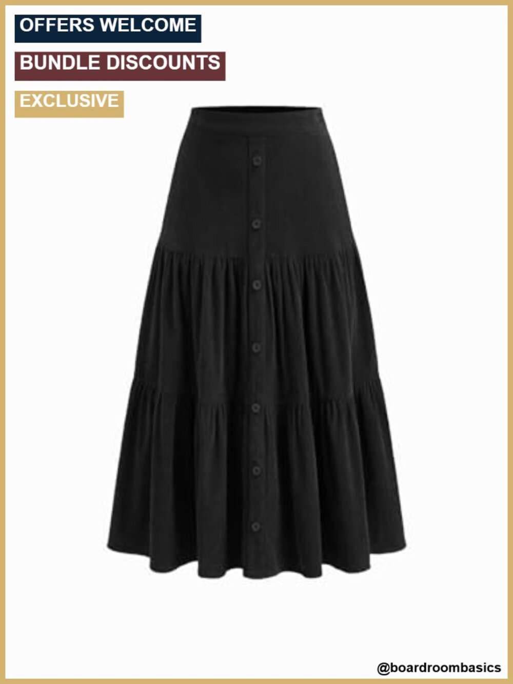 Corduroy Maxi Skirt Buttoned Tiered A-Line Midi Skirt